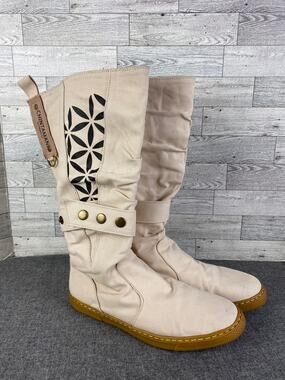 Chintamani Alchemistry BEIGE CANVAS BOOTS Pull On Womens EU 42 US 9.5 10